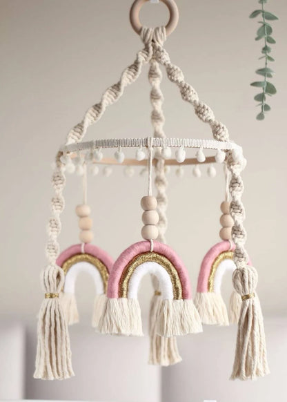 Regenbogen Mobile aus Makramee – Babyzimmer Deko & Geschenkidee