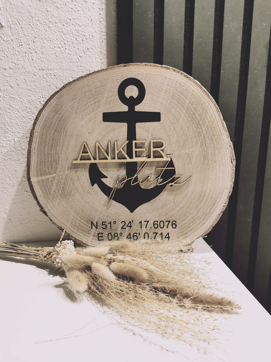 Holzscheibe mit Anker/ Ankerplatz/ Holzdekoration/ Dekoration/ Geschenk